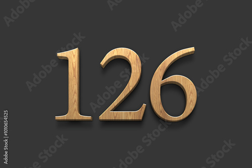 3D wooden logo of number 126 on dark grey background. 