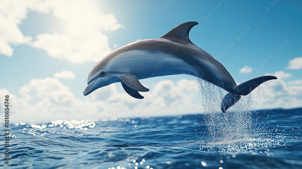 Dolphin Leaping Above Ocean Waves in Sunlight Dolphin Leaping Above Ocean Waves in Sunlight
