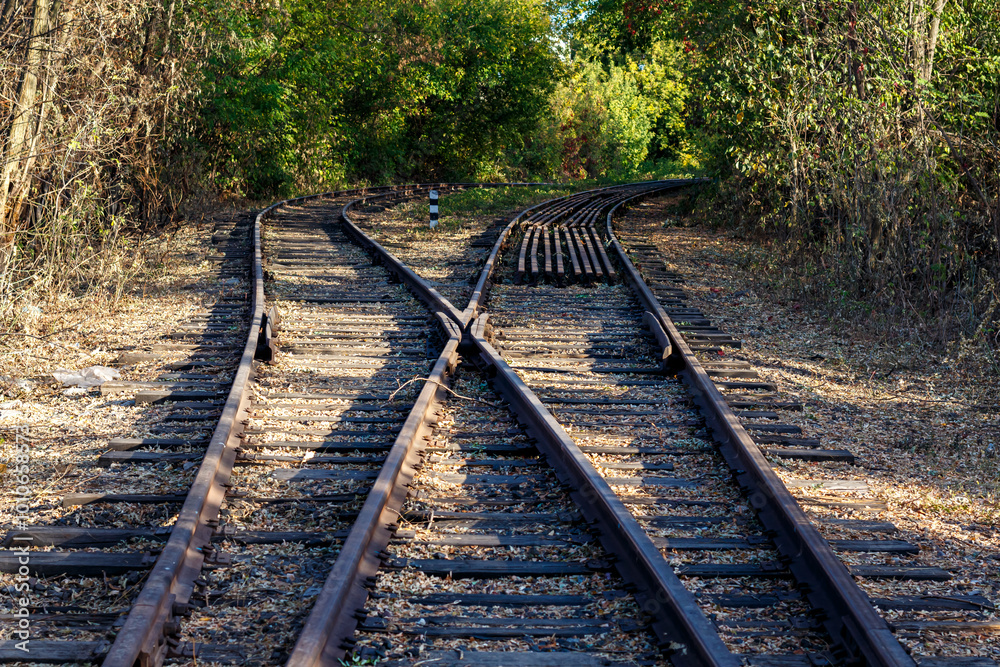 Railway tracks in the park area of autumn Kharkov Railway tracks in the park area of autumn Kharkov