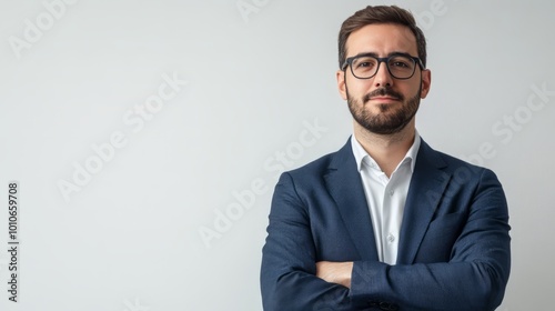 Confident Businessman in Formal Attire Posing with Arms Crossed