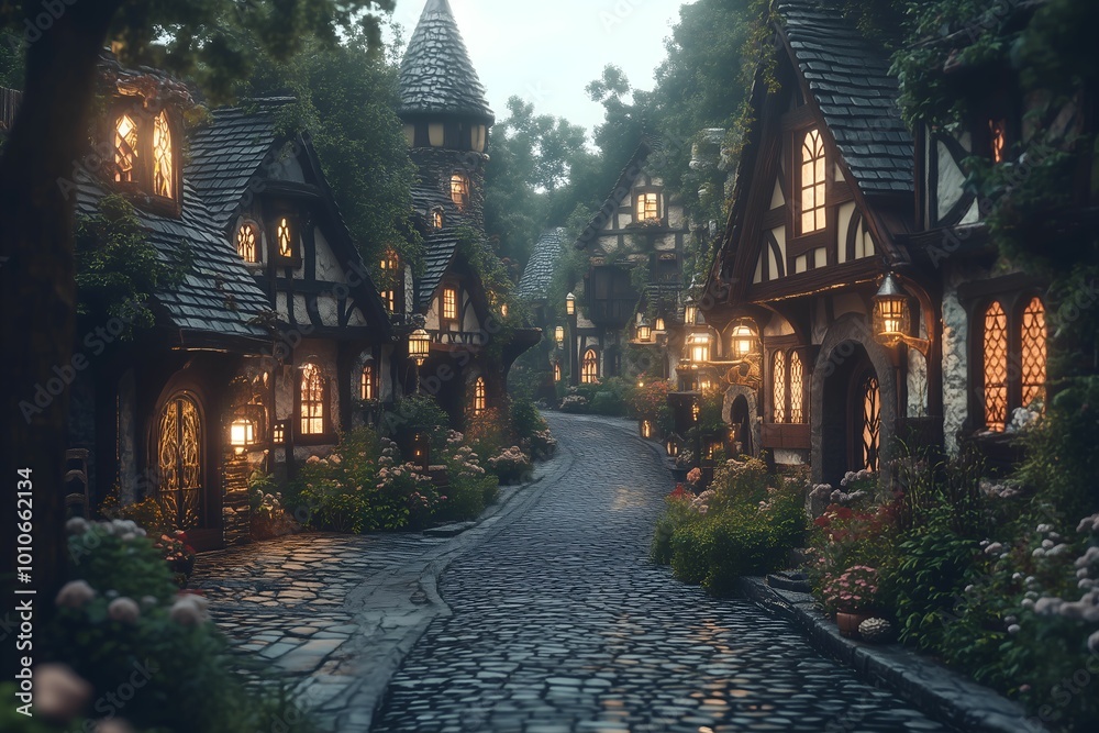 A cobblestone path winds through a mystical village nestled amidst lush greenery, inviting you to explore its charming. A cobblestone path winds through a mystical village nestled amidst lush greenery, inviting you to explore its charming.