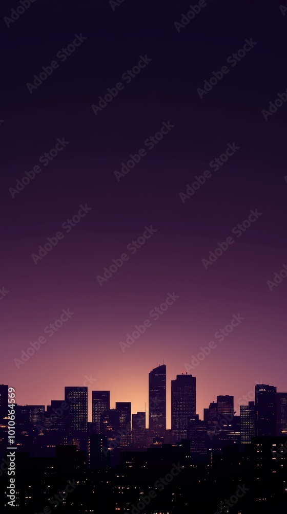 Silhouette of a city skyline at dusk, no lights on in buildings. Silhouette of a city skyline at dusk, no lights on in buildings.