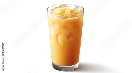 Refreshing Orange Juice with Ice Cubes in Glass