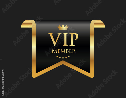 VIP member emblem black and gold isolated on black background