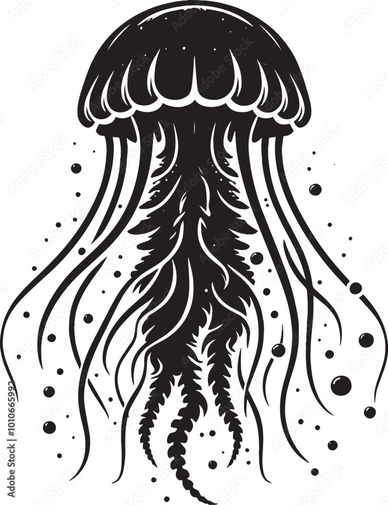 Beautiful Jellyfish Silhouette isolated on a white background Minimalist Jellyfish vector shape Beautiful Jellyfish Silhouette isolated on a white background Minimalist Jellyfish vector shape