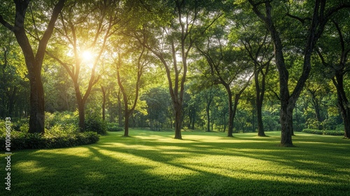 Serene Sunlight in Lush Green Forest Landscape