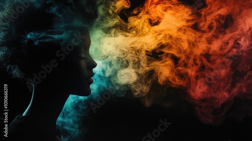 Colorful Smoke Art with Silhouette Profile