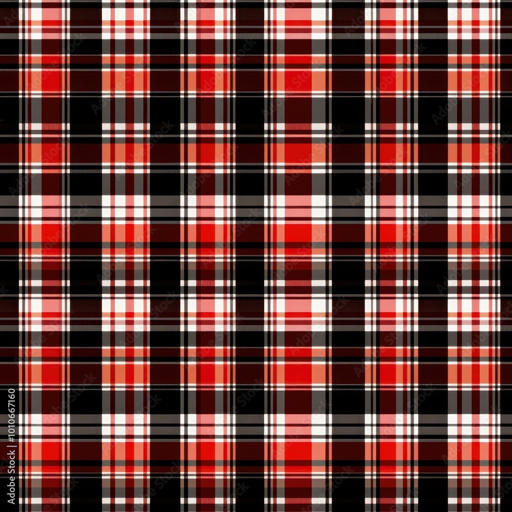A bold plaid pattern featuring red, black, and white colors, perfect for textiles, fashion, or decorative applications.