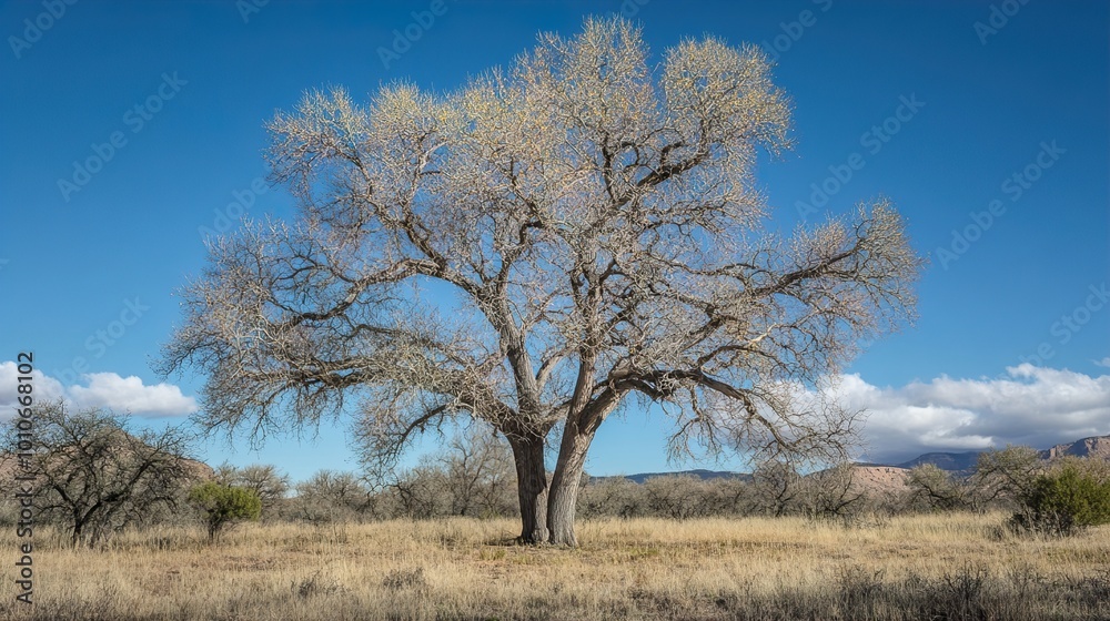 A Lone Tree Stands Tall Against a Blue Sky A Lone Tree Stands Tall Against a Blue Sky