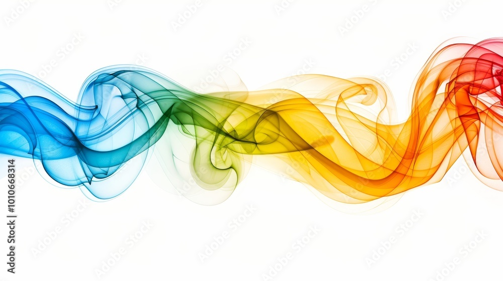 Abstract Colorful Smoke Wave. Flowing Gradient Smoke Fluid, Ink Clouds Movement on White Background. Abstract Colorful Smoke Wave. Flowing Gradient Smoke Fluid, Ink Clouds Movement on White Background.