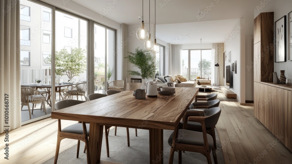 Modern Living Room and Dining Area with Natural Light Modern Living Room and Dining Area with Natural Light