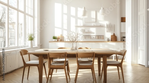 Modern Dining Room with Natural Light and Minimalist Design