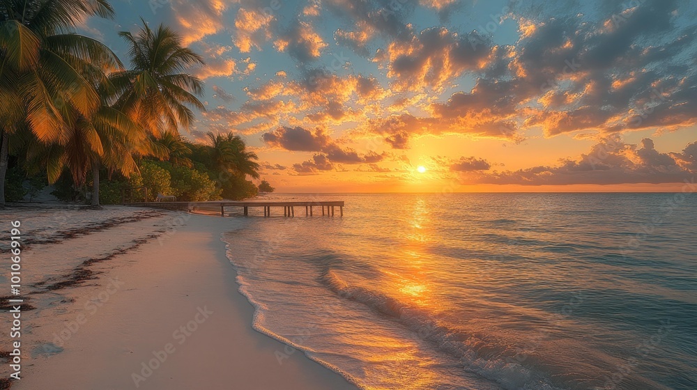 Tropical Sunset Beach Scene Generative AI Tropical Sunset Beach Scene Generative AI