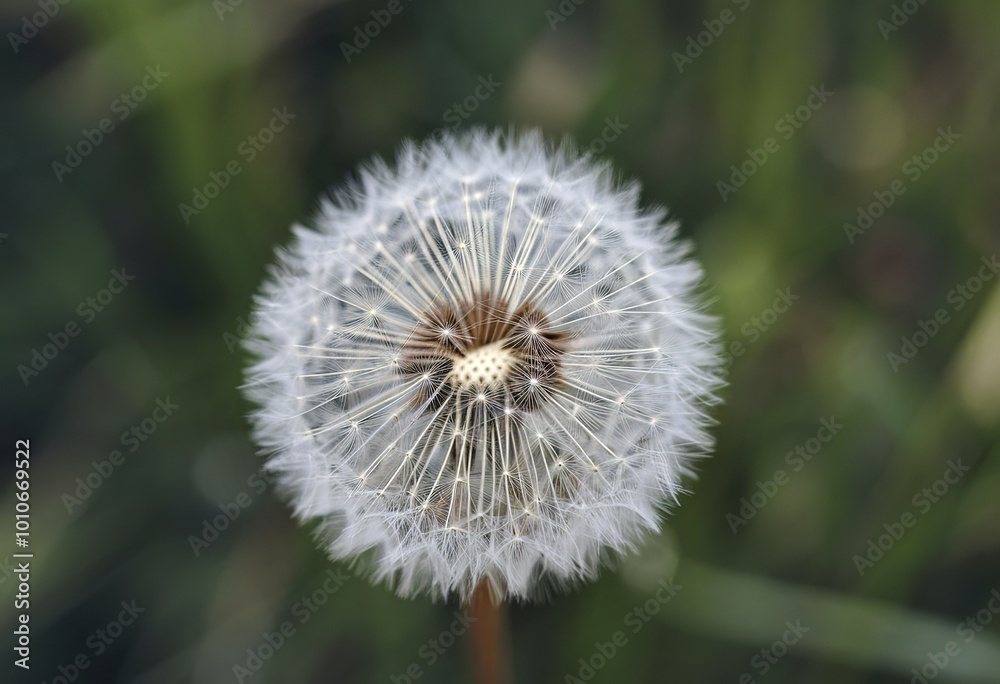 A dandelion puff, a delicate and intricate structure made up of numerous tiny seeds A dandelion puff, a delicate and intricate structure made up of numerous tiny seeds