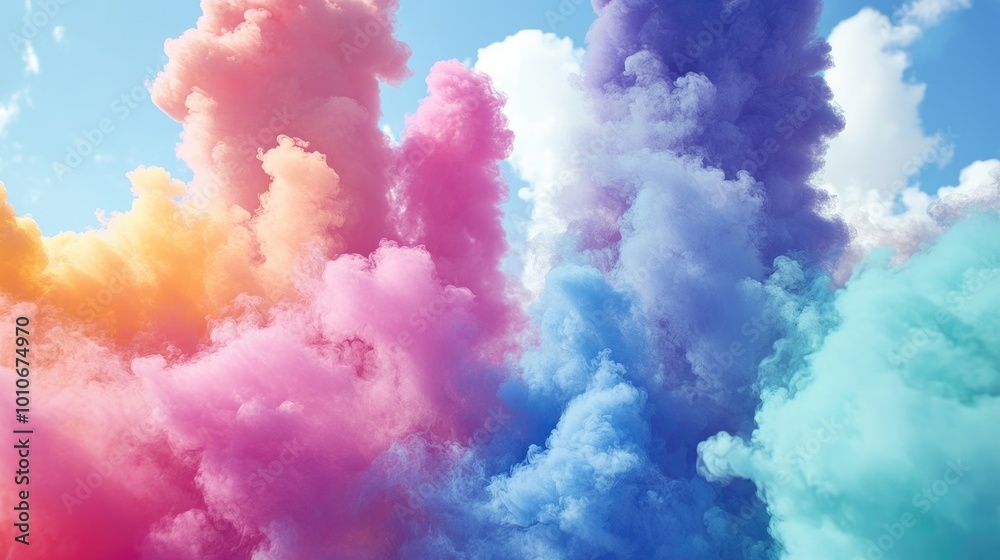 Fototapeta premium Colorful Smoke Clouds in Blue Sky Background