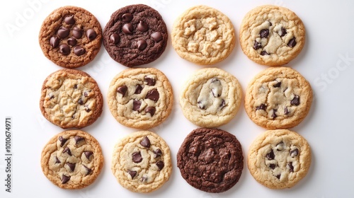 Assorted Chocolate Chip Cookies on White Background