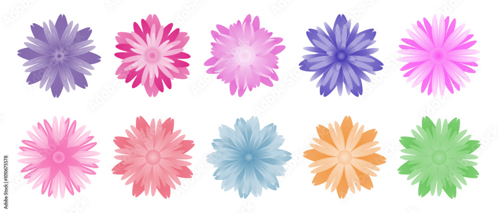 Colorful Isolated 3D Flower Collection Colorful Isolated 3D Flower Collection