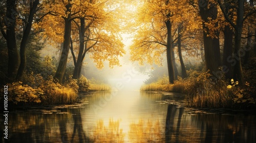 Quiet Moments in an Autumn Forest with Golden Leaves