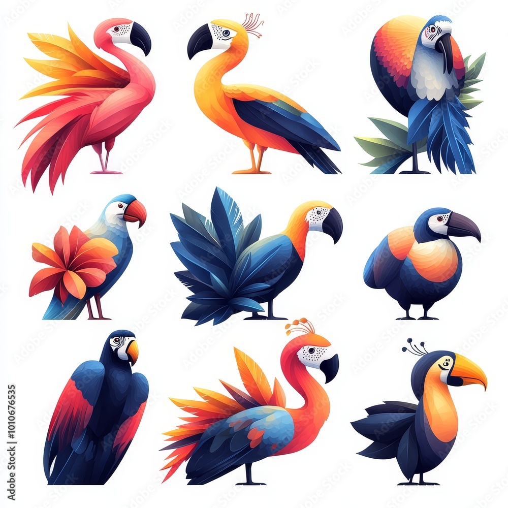 Obraz premium Colorful Tropical Bird Illustration Set