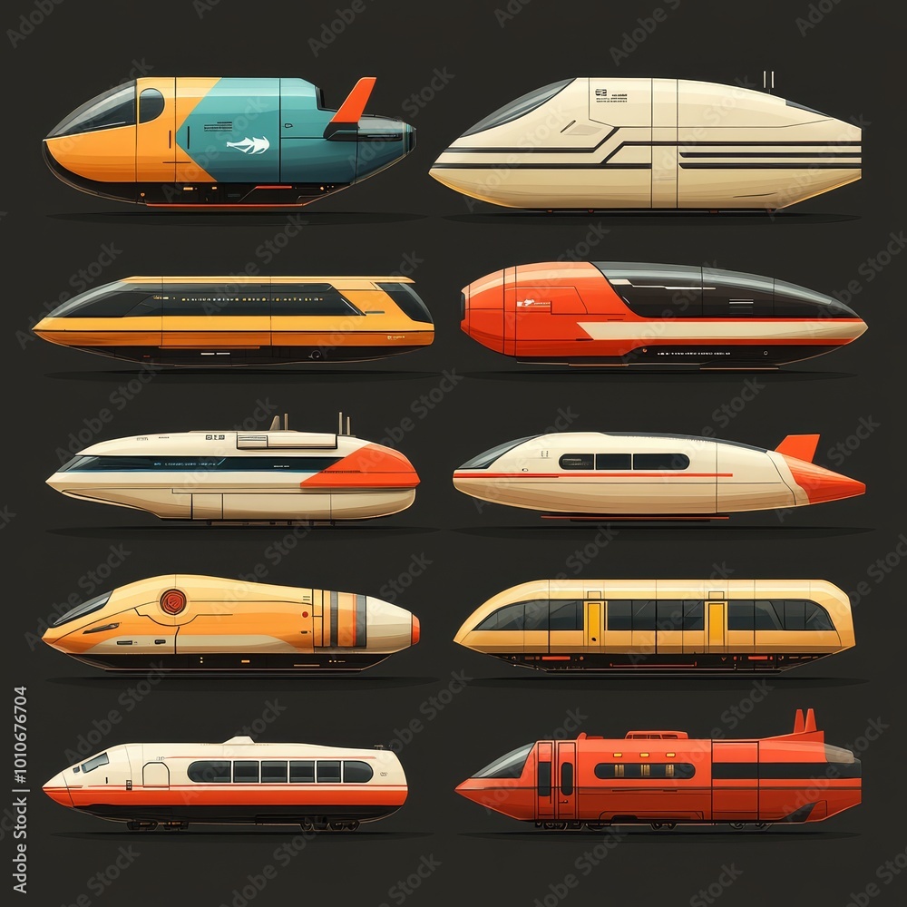 Futuristic Train Transportation Set High Speed Rail Modern Train Design Futuristic Train Transportation Set High Speed Rail Modern Train Design