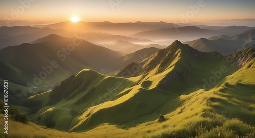 A serene mountain valley unfolds against a backdrop of emerald hills, where greenery sprawls in lush abundance. Landscape Nature Background