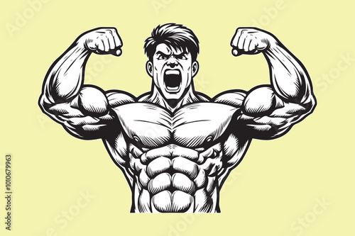 Muscular bodybuilder vector silhouette