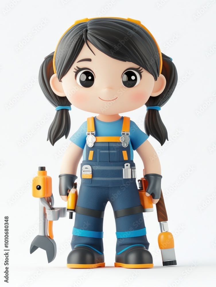 A cheerful cartoon character dressed as a mechanic, holding tools for repair work. A cheerful cartoon character dressed as a mechanic, holding tools for repair work.