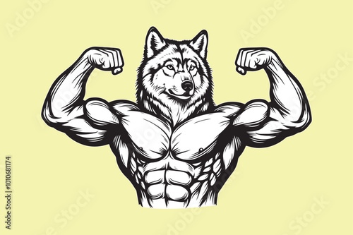 wolf body builder sports mascot