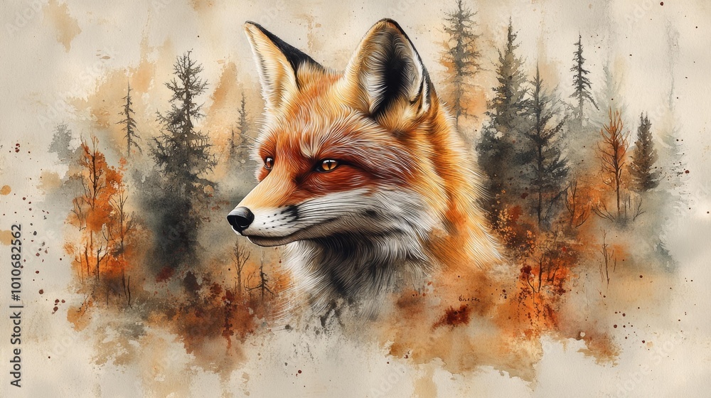 Obraz premium Watercolor Portrait of a Fox Generative AI