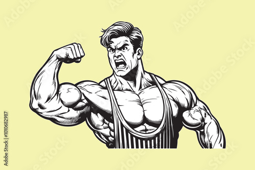 Muscular bodybuilder vector silhouette