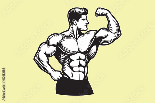 Muscular bodybuilder vector silhouette
