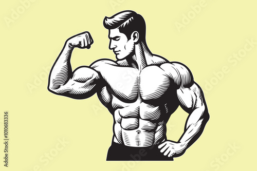 Muscular bodybuilder vector silhouette