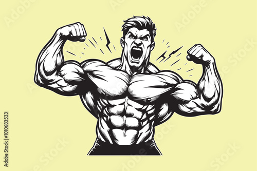 Muscular bodybuilder vector silhouette