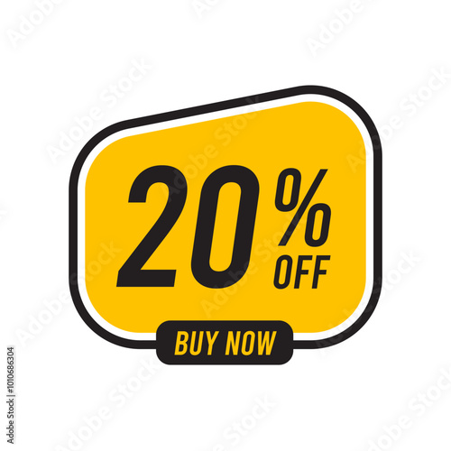 Discounts 20 percent off. Yellow template on white background. Vector illustration