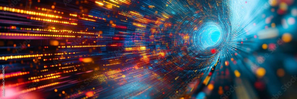Digital tunnel with glowing data streams
