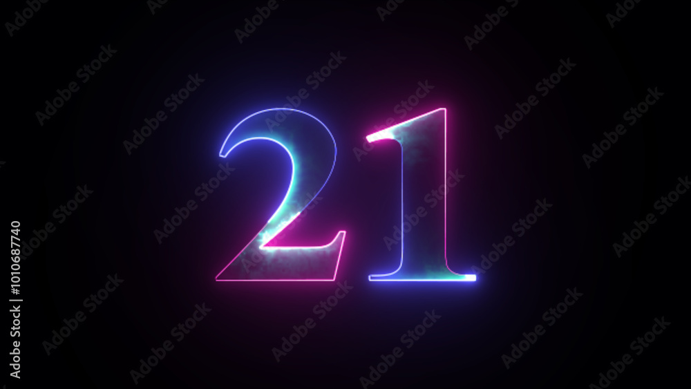 Abstract glowing neon number 21. Blue and purple neon futuristic effect. Trendy glow lighting Abstract glowing neon number 21. Blue and purple neon futuristic effect. Trendy glow lighting