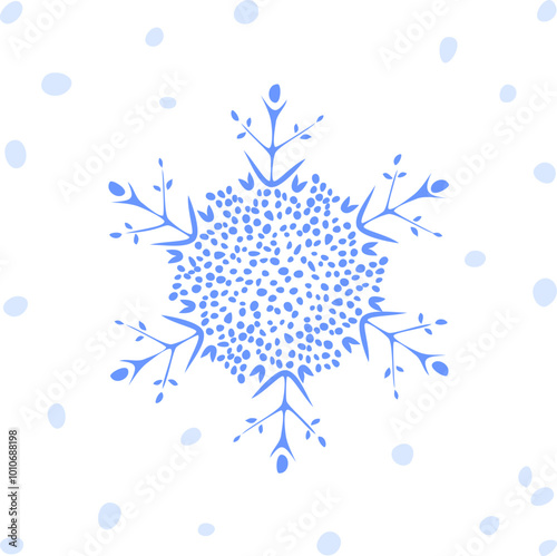 Winter hand drawn grunge blue brush stroke isolated snowflake Symbol, logo illustration. Vector graphics