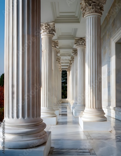 White marble columns in a classical architectural design.