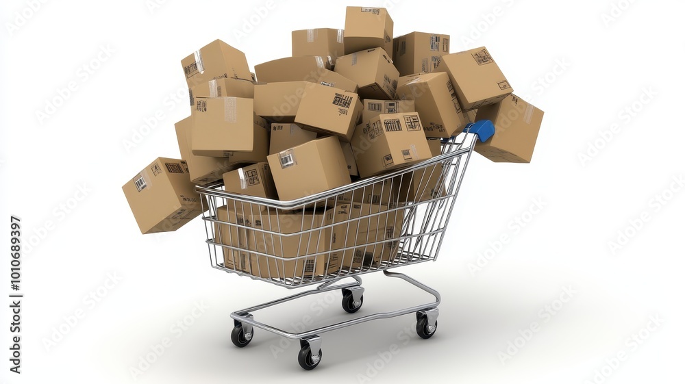 Paper boxes parcel in a trolley,concept shopping online and service home delivery,black friday,Shopping cart supermarket with boxes,Sales of products,goods through online trading platforms. Paper boxes parcel in a trolley,concept shopping online and service home delivery,black friday,Shopping cart supermarket with boxes,Sales of products,goods through online trading platforms.