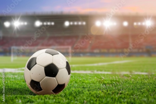 The vibrant atmosphere of a soccer match unfolds with analytics displayed  capturing players  movements and strategies illuminated under stadium lights at dusk.