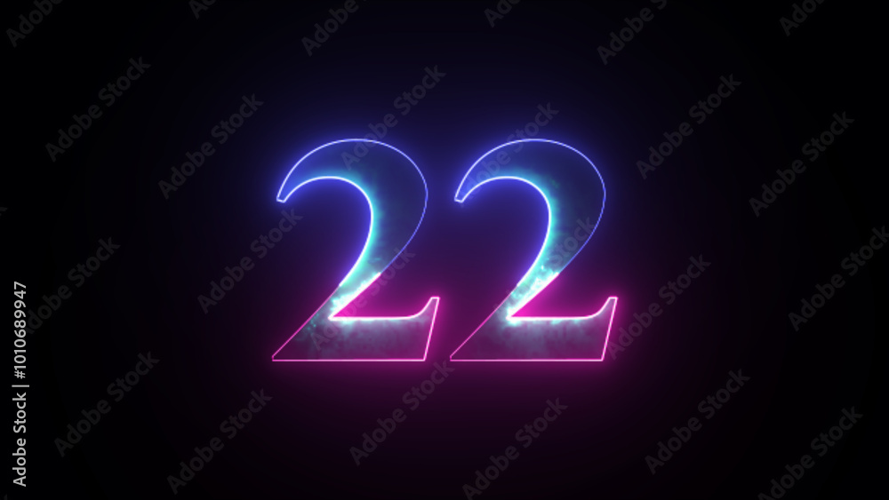 Abstract glowing neon number 22. Blue and purple neon futuristic effect. Trendy glow lighting Abstract glowing neon number 22. Blue and purple neon futuristic effect. Trendy glow lighting