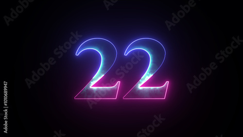 Abstract glowing neon number 22. Blue and purple neon futuristic effect. Trendy glow lighting