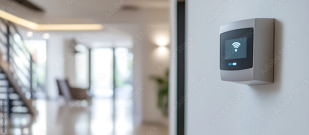 A security alarm on a white wall, installed to highlight advanced home protection tech. A security alarm on a white wall, installed to highlight advanced home protection tech.
