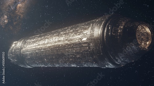 Hyperealistic 3D Render of Advanced Civilization Alien Spacecraft in Space with Stars Background | Detailed 8K Sci-Fi Illustration photo