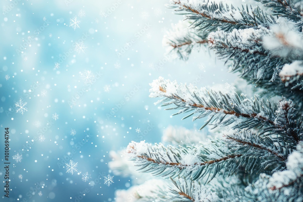 Winter background with fir branches and snowflakes with generative ai Winter background with fir branches and snowflakes with generative ai
