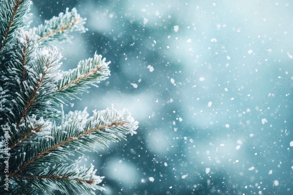 Winter background with fir branches and snowflakes with generative ai Winter background with fir branches and snowflakes with generative ai