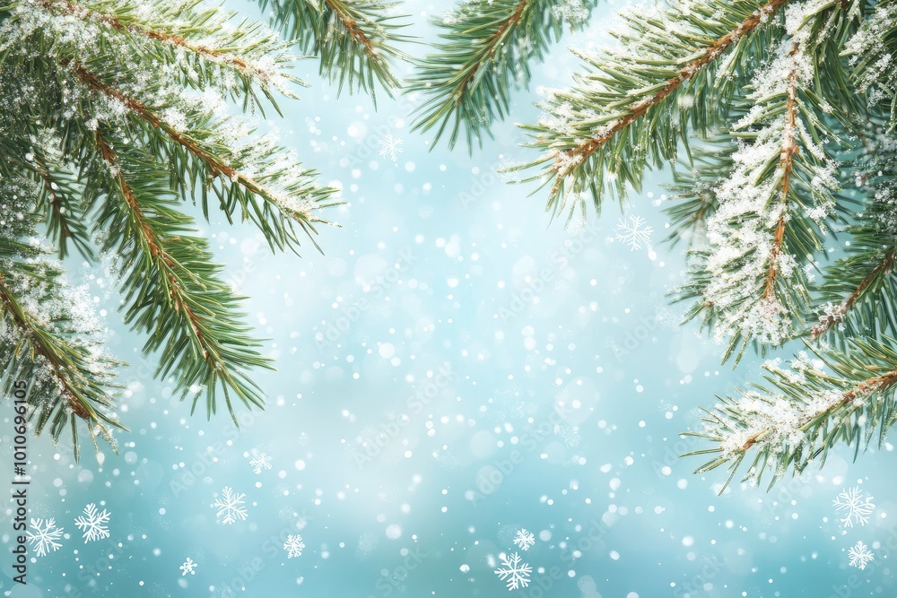 Winter background with fir branches and snowflakes with generative ai Winter background with fir branches and snowflakes with generative ai