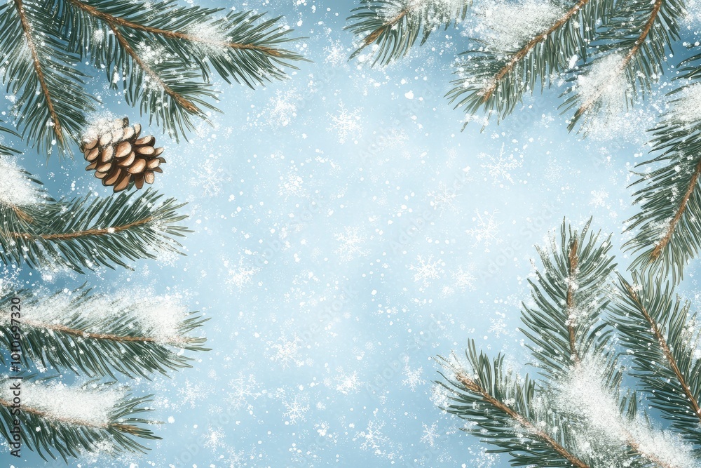 Winter background with fir branches and snowflakes with generative ai Winter background with fir branches and snowflakes with generative ai
