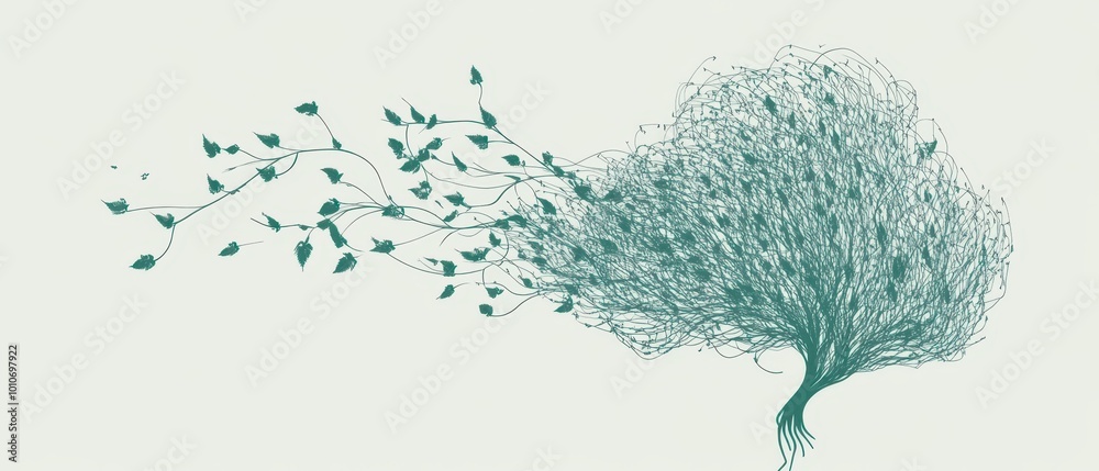 Φωτογραφία A serene illustration of a whimsical tree, with flowing branches and leaves, symbolizing growth and nature's beauty
