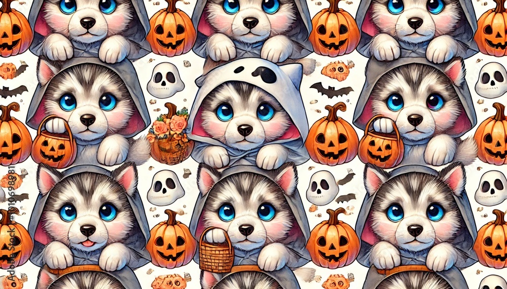 Seamless Siberian Husky puppy Halloween costumes Seamless Siberian Husky puppy Halloween costumes
